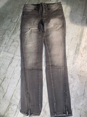 Women’s Grey Washed Slim Jeans with ankle Zip Hem